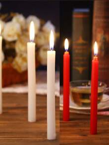 10pcs Slim Straight Candles, Regular Household Lighting Candles, Odorless White & Red Candles, Suitable For Ambiance Creation And Decoration In Bars, Restaurants, Romantic Dinners, Weddings, Birthdays, Ceremonies, Memorials, Home Decor, Power Outages, And Outdoor Camping