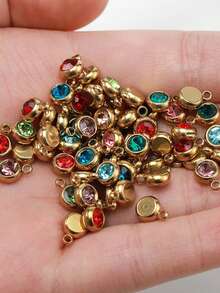 10pcs/20pcs Stainless Steel & Artificial Crystal Beads Pendant Charms, Random Mixed Colors, Birthstone Crystal Amulet For DIY Jewelry Making, Necklaces, Bracelets, Earrings, Suitable For Valentine's Day And Birthday Gifts - Stainless Steel Birthstone Pendant - View 2