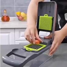 1 套多功能切碎机、带容器的食物切碎机、厨房蔬菜洋葱切碎切片机、土豆切丝器沙拉切碎机不锈钢蔬菜切片机、带可更换刀片的手动食物切碎机、手持式切片机和切片机、带容器的洋葱切片机