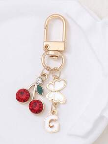 1 件可爱甜美亚克力樱桃字母钥匙扣不锈钢 26 个字母钥匙圈适用于手提包背包汽车钥匙 - 优雅女士节日礼物。背包装饰钥匙扣 - 彩色 - 查看 19