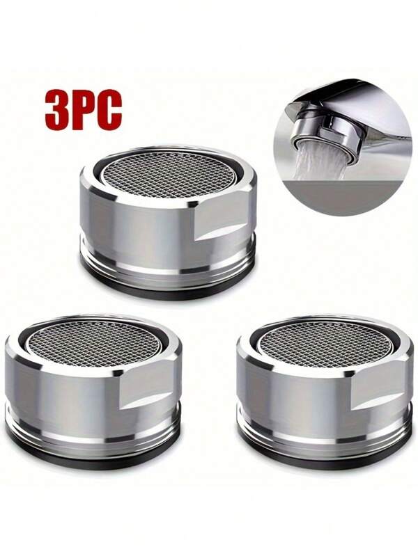 3pcs Silver Stainless Steel Faucet Aerator Filter, Threaded Bathroom Faucet Aerator With Replaceable Filter Mesh, Suitable For Kitchen Sink