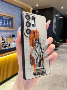 Travel 1 Pc Fashion Statue Of Liberty Graffiti Drawing Design, Black Matte Soft TPU Material Eye-Shaped Shockproof Phone Case, Suitable As Gift For Boyfriend/Girlfriend, Compatible With Apple, OPPO, Vivo And Other Android Models