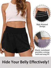Women'S Athletic Running Shorts, Workout Gym, Elastic Waist Quick Dry Sports Shorts, High Waisted Yoga Workout Shorts With Mesh Liner Zipper Pockets - 黑色 - 查看 4