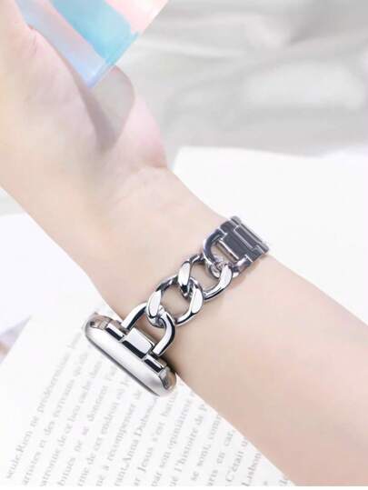 1pc Fashion Metal Metal Single Chain Smart Watch Strap,Compatible With Apple Watch Band Compatible With Apple Watch Strap Women, Compatible With Apple Watch38/40/41/42/44/45/46/49mm, Compatible With Apple Watch Series Ultra/SE/10/9/8/7/6/5/4/3/2/1,Wrist Strap Length Adjustment Is Simple And Easy To Operate ,Suitable For Gifting Friends Girlfirend