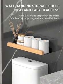 1 件装白色/黑色木质浴室收纳架，多功能马桶台面置物架，壁挂式免打孔收纳整理架，适用于存放洗漱用品和卫生纸，节省空间的浴室收纳用品，浴室配件，浴室工具 - 彩色 - 查看 3