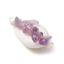 8 件/套天然玫瑰石英、虎眼石、白纹石、绿东陵石、金色发晶、紫水晶、红碧玉、海蓝宝石铜线包裹天然宝贝壳连接器饰物，金色，30~31x14.5~15x11~12 毫米，孔：2 毫米，适用于项链手链珠宝制作用品 - 彩色 - 查看 4