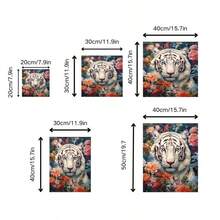 1 件套无框圆形钻石画套装，花卉与白虎主题 - 全钻石艺术，DIY 画布马赛克工艺套装，包含笔、胶水、钻石托盘和钻石珠。适合钻石画爱好者，精美家居墙面装饰礼物，儿童益智玩具，减压辅助工具