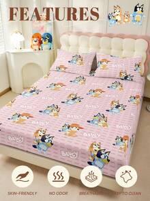 Bluey 1 bộ ga trải giường Bruie, bộ đồ giường họa tiết Bruie lớn lên, tấm bảo vệ nệm, ga phủ giường, đồ dệt gia dụng thoải mái, tấm bảo vệ nệm thoáng khí thân thiện với da, chống xù lông, ga phủ giường hoạt hình, trang trí nhà cửa, ga phủ giường trang trí phòng ngủ/ký túc xá, trang trí mùa thu, trang trí phòng. - Hồng - Xem 5