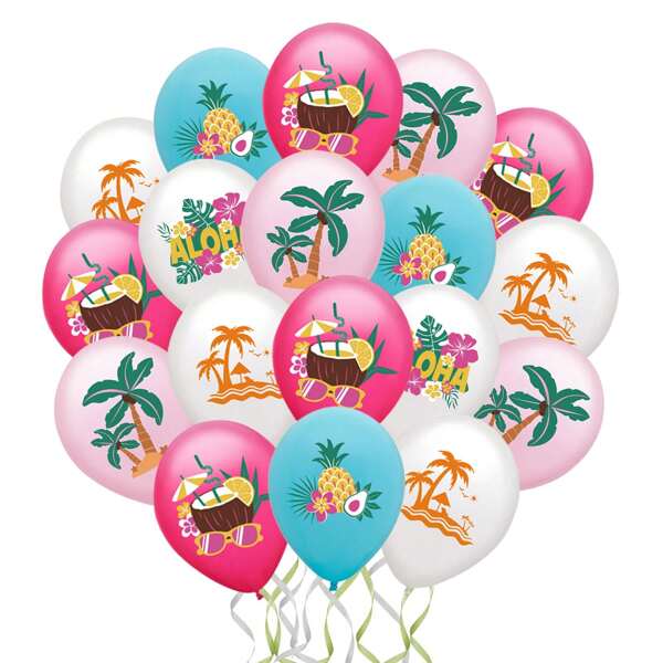 18pcs Summer Party Latex Balloons, 12inch Hawaiian Themed Birthday Balloons, For Indoor And Outdoor Decoration Supplies, Summer Beach Birthday Party, Graduation Background Wall, Father's Day Gift, Graduation Celebration Decorations
