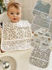 1 件蓝色格子豹纹印花围兜，适合 1-3 岁幼儿，大号防水口水围巾，适合日常使用、外出、用餐 - 彩色 - 查看 3