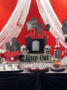 12 件万圣节纸杯蛋糕装饰墓碑蛋糕签墓地蛋糕装饰墓碑蛋糕签恐怖万圣节纸杯蛋糕装饰万圣节恐怖派对 - 彩色 - 查看 4