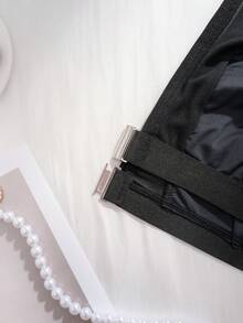 Women's Black Wireless Front Closure Bra With Mesh Panel Splice, Comfortable & Breathable Double Layer, Sexy Racerback - Black - View 9