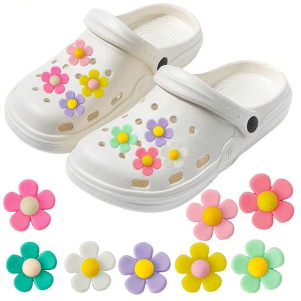 Conjunto de decoração de sapatos com flores, 5/6/10/14 peças, acessórios de PVC para sapatos femininos, acessórios removíveis para sapatos faça você mesmo, ideal para sapatos com sola de madeira, sandálias, bolsas de praia, decorações de sapatos e presentes para festas