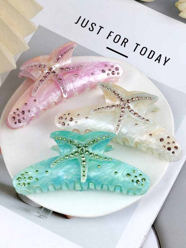 1pc Female Summer New Hair Clip Set, Including Diamond Style, Starfish Style, Acetate Acrylic Shark Style, 3D Acetate Acrylic Personalized Style, Colorful Disc Style Hair Clip, Hair Accessory, Headband, YK2 Hair Claws, Pink, Valentine's Day Girlfriend Gift, Valentine's Day Hair Accessory Suitable For Daily Travel, Gatherings, Beach Parties, And Wearing During Summer, Autumn, And Return To School Seasons