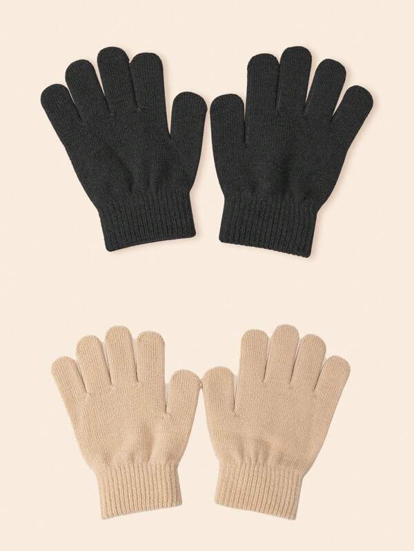 2 paar casual effen warme handschoenen voor kinderen, herfst/winter