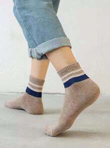 7双青少年条纹低帮运动袜，吸水，复古，双条纹，踝袜 - 彩色 - 查看 4