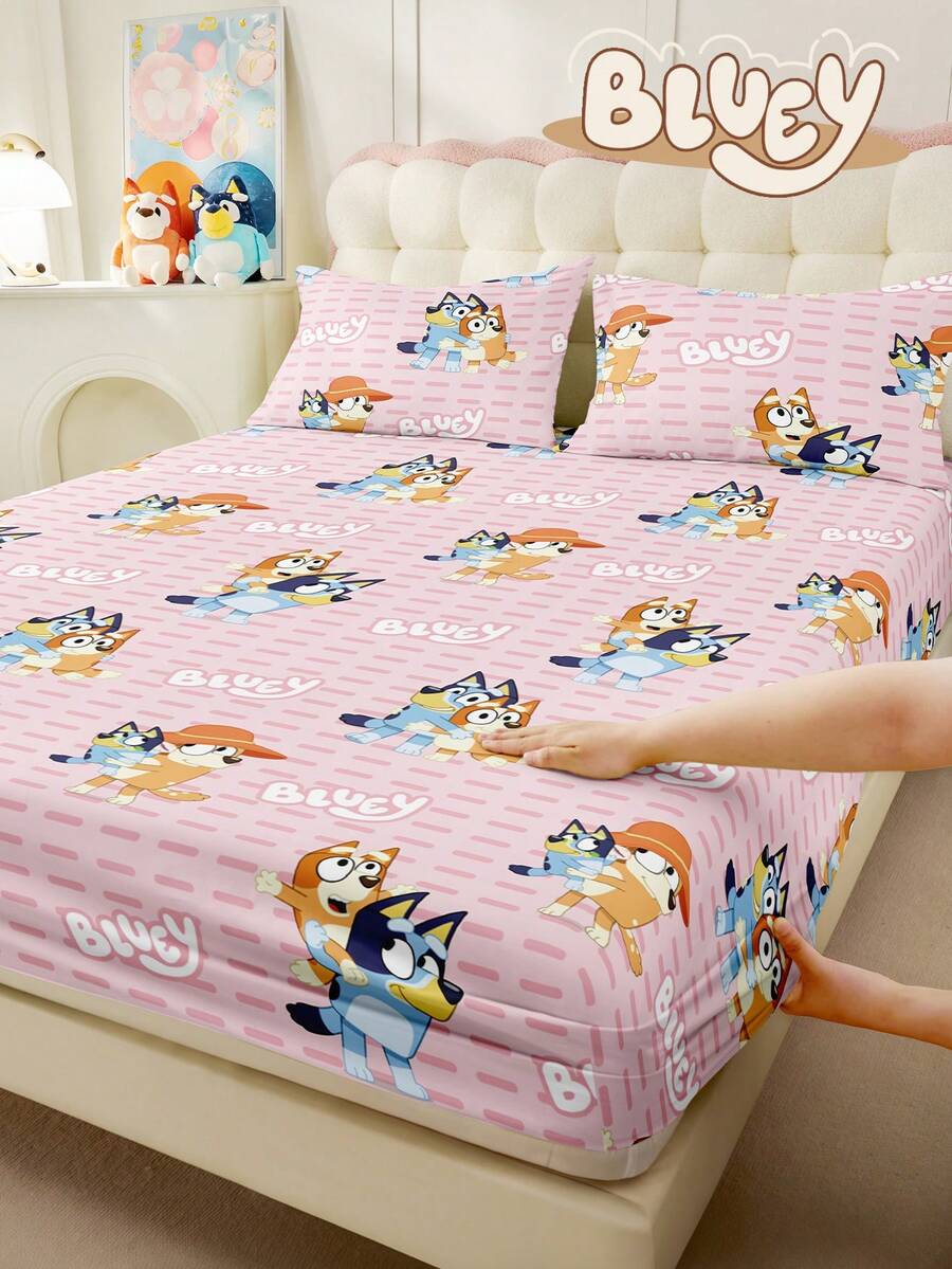 Bluey 1 bộ ga trải giường Bruie, bộ đồ giường họa tiết Bruie lớn lên, tấm bảo vệ nệm, ga phủ giường, đồ dệt gia dụng thoải mái, tấm bảo vệ nệm thoáng khí thân thiện với da, chống xù lông, ga phủ giường hoạt hình, trang trí nhà cửa, ga phủ giường trang trí phòng ngủ/ký túc xá, trang trí mùa thu, trang trí phòng. - Hồng - Xem 1