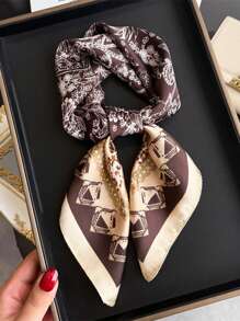 1 pieza Pañuelo, pañuelo para la cabeza, pañuelo para el cuello con estampado geométrico y floral