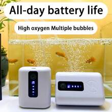 雙出水口魚缸氧氣泵－靜音運作－內建功耗顯示，USB雙電源供電，連續/間歇供氧模式，魚缸泵，附氣管與氣石，適用於魚缸、池塘及戶外釣魚 - 彩色 - 查看 2