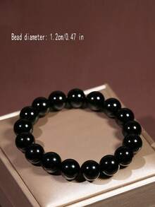 天然黑曜石 1 件黑色手链 - 10-16 毫米，男女皆宜 - 黑色 - 查看 7