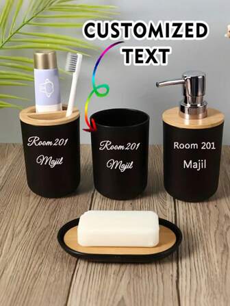 4 pezzi Set di accessori per il bagno personalizzati in colore unito semplice, inclusi dispenser per lozione, portasapone, bicchiere e portaspazzolino, adatti per la decorazione del bagno, regalo di inaugurazione della casa, organizzazione e conservazione del bagno, essenziali per studenti in dormitorio