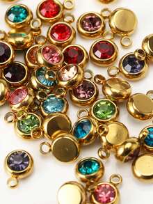 10pcs/20pcs Stainless Steel & Artificial Crystal Beads Pendant Charms, Random Mixed Colors, Birthstone Crystal Amulet For DIY Jewelry Making, Necklaces, Bracelets, Earrings, Suitable For Valentine's Day And Birthday Gifts - Stainless Steel Birthstone Pendant - View 13