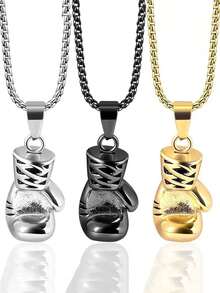 1pc Retro Fitness Boxing Gloves On, Titanium Swagger Punk Fashion Pendant Necklace Movement - one-size - View 1