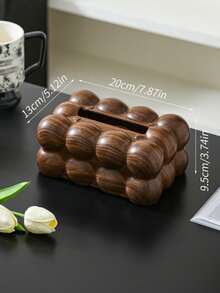 1pc Elegant Walnut Veneer Tissue Box, Faux Wood Grain Design - Multicolor - View 10