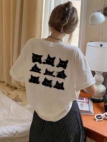 Made In Japan, Spring/Summer Cotton, Round Neck, Loose Fit, Versatile, Simple, English Print Short-Sleeve T-Shirt - White - View 2
