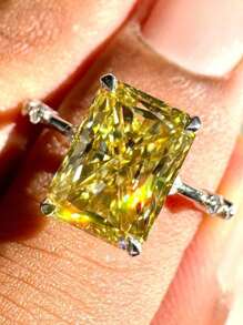 1pc Elegant Luxurious Square Yellow Ring,Four-Prong Setting, Perfect For Weddings, Engagements, Anniversaries, Valentine'S Day, And Birthday Gifts, Wedding Jewelr(No Box)
