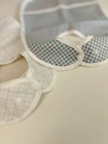 1 件蓝色格子豹纹印花围兜，适合 1-3 岁幼儿，大号防水口水围巾，适合日常使用、外出、用餐 - 彩色 - 查看 10