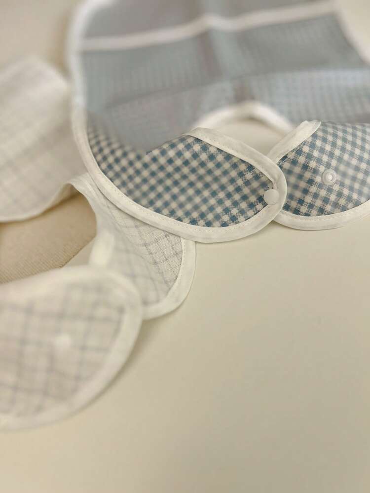 1 件蓝色格子豹纹印花围兜，适合 1-3 岁幼儿，大号防水口水围巾，适合日常使用、外出、用餐 - 彩色 - 查看 9