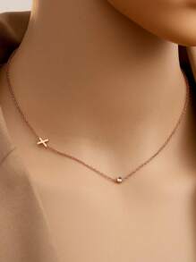 Tsnamer 1 件侧向首字母项链简约 26 个字母 A-Z 个性化名字颈链项链适合女士女孩搭配日常珠宝礼物 - 項鍊 - 查看 50