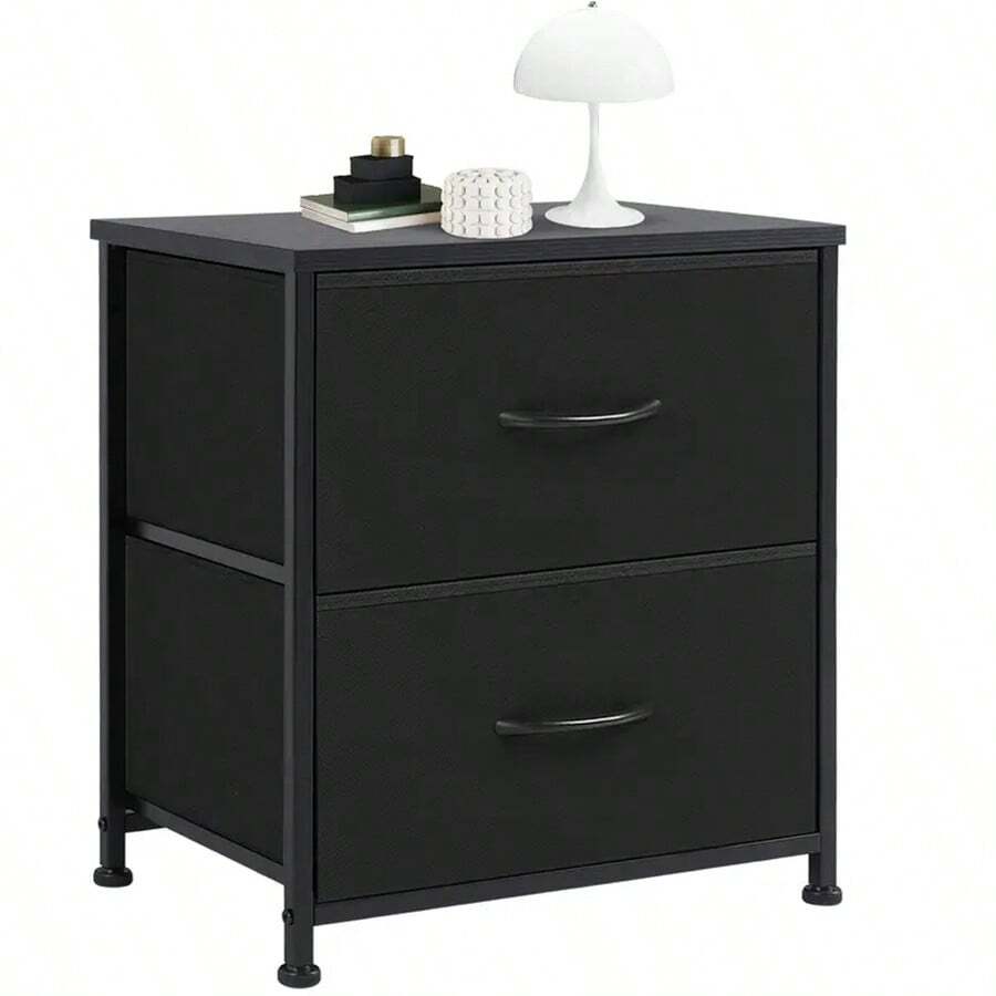 2 Drawer Dresser Nightstand Pack Of 2 Bedroom Storage Organizer Cabinet Fabric Drawers Grey Black Brown White, Choose Between Single Or Pack Of 2, Multifunctional Dresser For Bedroom, Entryway, Closet, Dorm, Local Warehouse  Nightstands, 2 Drawer Dresser For Bedroom Night Stand Small Dresser End Table With Drawers - 黑色 - 查看 1
