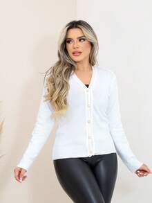 MONNEI Cardigan Knit Jacket With Buttons - White - View 1