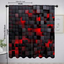 2pcs Semi-Blackout Curtains With Grommet Top - Modern Geometric Red & Black Print, 100% Polyester Peach Light Beige Fabric, Machine Washable For Bedroom, Living Room, Office, Kitchen - All-Season Home Decor, Living Room Curtains, Privacy Window, Contemporary Window Style, Soft Texture Fabric