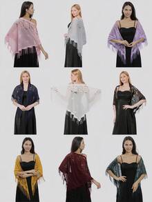 1 件女士柔软纯色透明雪纺披肩，派对舞会礼服配饰