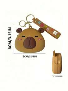 1 PC Chic Mini Capybara Coin Purse With Keychain - Silicone, Multifunctional Zipper Lipstick Holder, Cute Cartoon Design For Girl, Coin Purse, Student Backpack Decoration, Mini Bag Charm, Unique Phone Accessory, Suitable For Ladies' Wallets And Phone Accessories, Gift For Friends, Party Accessory, Car Pendant, Female Gift