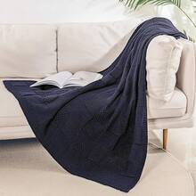 Knit Throw Blanket,Classical Checkered Blanket For Couch,Cozy Warm Knitted Throw Blanket For Bed Sofa Living Room, Decorative Stretched Throw, Lightweigh,50"X 60"Oatmeal - Navy Blue - 查看 7