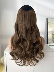 黑色长款波浪卷发接发，女士合成全头假发 - 巧克力棕 - 查看 4