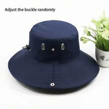 1pc Unisex Quick-Dry Solid Color Fishing Hat, Wide Brim Casual Outdoor Sun Hat, Adjustable Buckle Foldable Large Brim UV Protection Fishing Camping Hat, Cowboy Style Sun Hat With Strap, Suitable For Outdoor Activities All Seasons