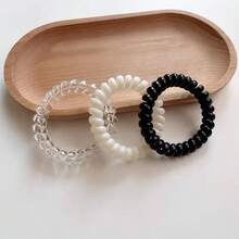 6pcs Transparent Telephone Wire Scrunchies,Small Rubber Hair Bands, Hair Ties For Women, Black & White Hair Clips For Ponytail - Multicolor - View 7