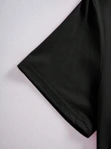تي شيرت نسائي قصير الأكمام مخصص، أضف نصك الخاص (اختيار اللون والخط)، صمم تي شيرت مطبوع شخصي، هدية عيد الحب، هدية شخصية للرياضة - الأسود - مشاهدة 10