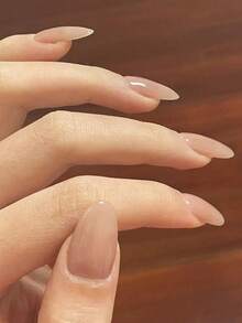 24 件裸色椭圆形按压指甲，简约优雅日式人造指甲套装，适合女士/女孩日常办公室佩戴，含 1 个指甲锉和 1 个凝胶抛光指甲用品 - 珊瑚粉 - 查看 4