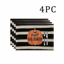 1/4/6 Stücke Halloween Serie mit gestreiften, Geister- und Kürbisdruck dekorative Tischsets/Untersetzer, 100% Leinen, handwaschbar - ideal für Esstische, Restaurants, Geburtstag & Party Dekoration, Heimdekoration
