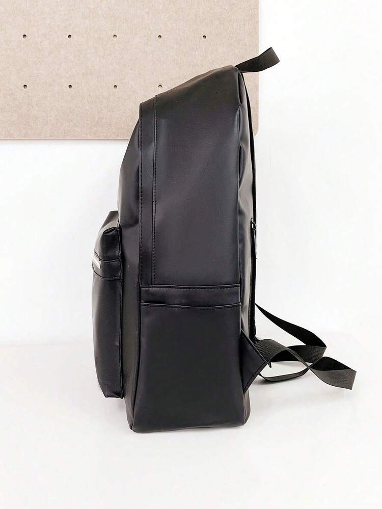 1 pieza Mochila negra versátil, diseño minimalista y sencillo, estilo universitario elegante, cabe una tableta/computadora portátil de 12 pulgadas, gran capacidad - Negro - Añade 3