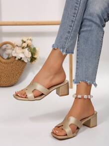 Teen Girls Low Heel Sandals, Gold PU Leather, Suitable For Beach, Resort, Dance Party, Daily Wear, Summer