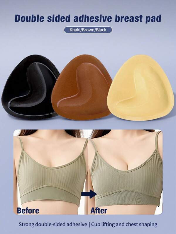 1 Pair Double-Sided Adhesive Bra Pads, Thick V-Shaped Push Up Self-Adhesive Nipple Covers, Reusable Bra Inserts, Invisible Bikini Bra Cups, Lingerie Accessories