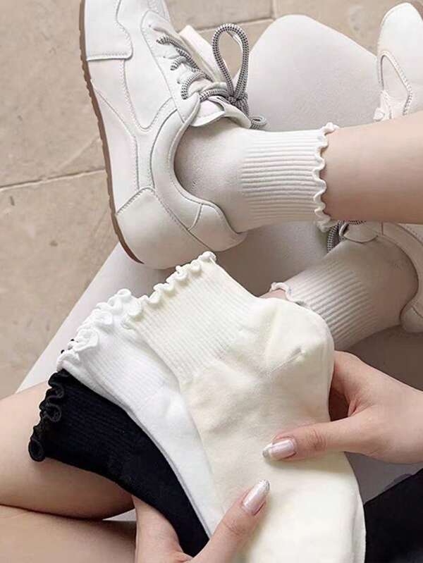 6 pares de calcetines medianos para mujer, con borde con volantes y estampado floral, calcetines versátiles tipo "slouch", adecuados para primavera/otoño e invierno (estilos surtidos)