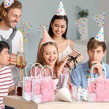 4 件粉色蝴蝶结透明 PVC 礼品袋粉色蝴蝶结雏菊花派对礼品袋招待手提袋适用于婚礼生日单身派对送礼会新娘送礼会婚礼派对用品